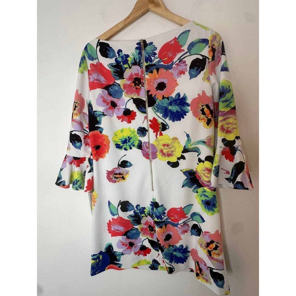 Tahari‎ Arthur S Levine Womens Ivory Floral Bell Sleeve Shift Dress Size 10 - Picture 8 of 9